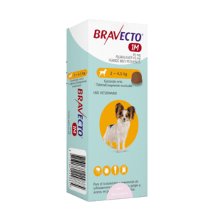 Bravecto 37 Días 2–4.5 kg – Tableta Masticable para Perros Miniatura con Eficacia Contra Pulgas y Garrapatas – MSD